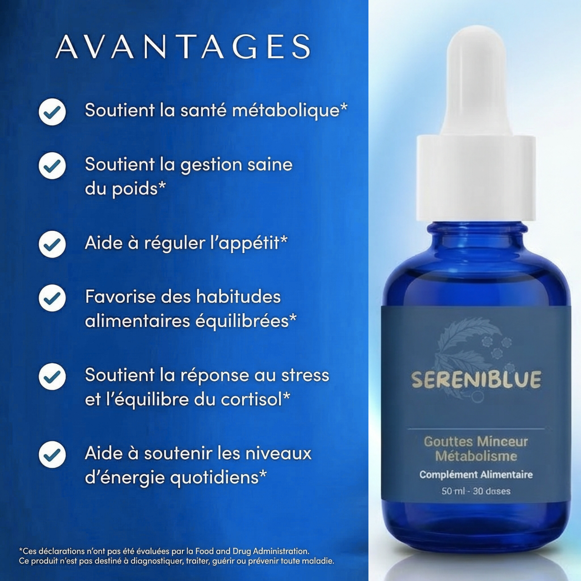 Gouttes Minceur SereniBlue - Brulez plus naturellement sans vous priver