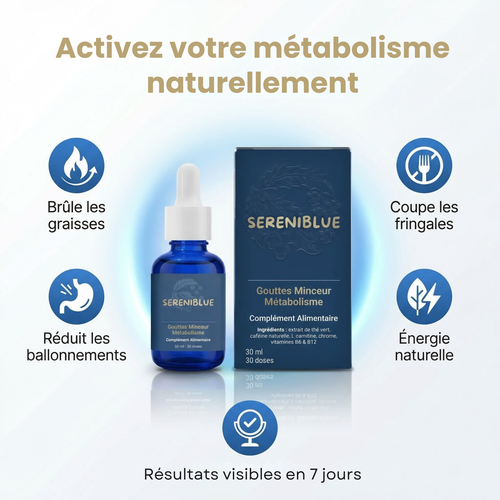 Gouttes Minceur SereniBlue - Brulez plus naturellement sans vous priver